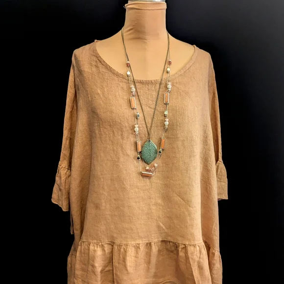 NWT Liabella Brown 100% LINEN Ruffle Sleeve Blouse 3x-4x - Picture 3 of 6